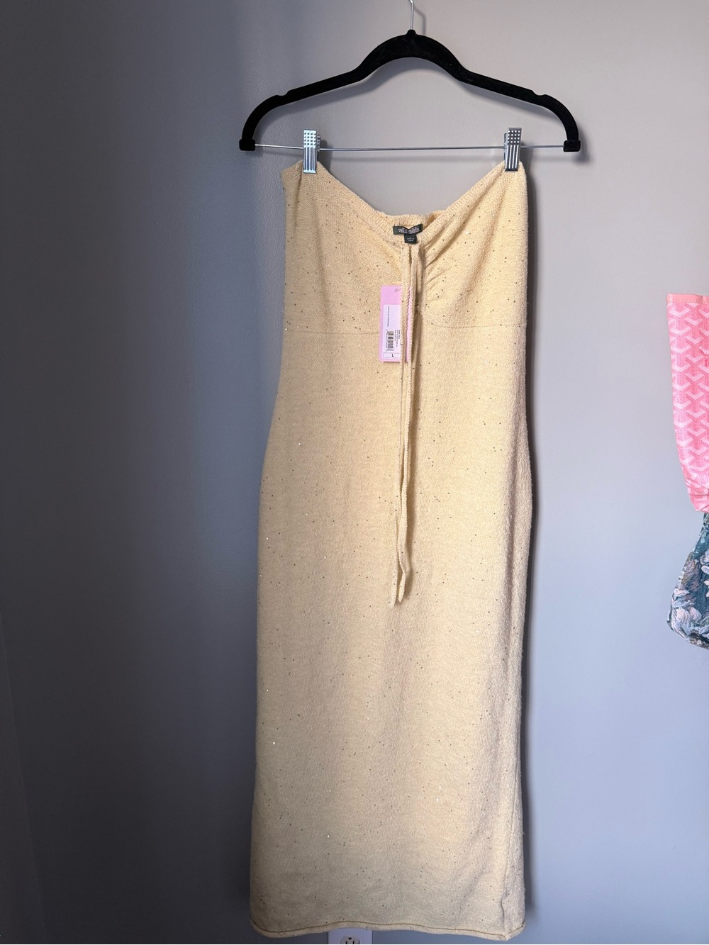 Strapless or tie up Sparkly Knit Maxi Dress - Pale Yellow